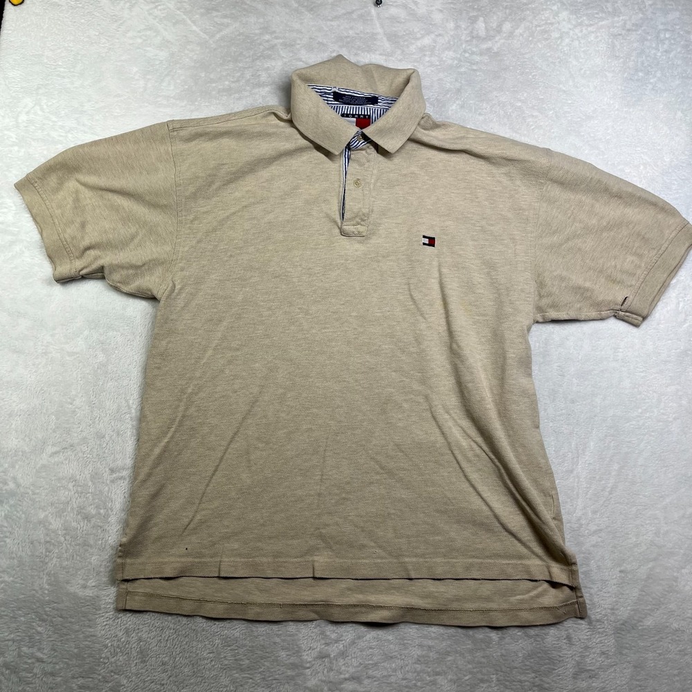 Tommy Hilfiger Polo Shirt Men's Tan Beige Cotton Short Sleeve Golf Classic - XL